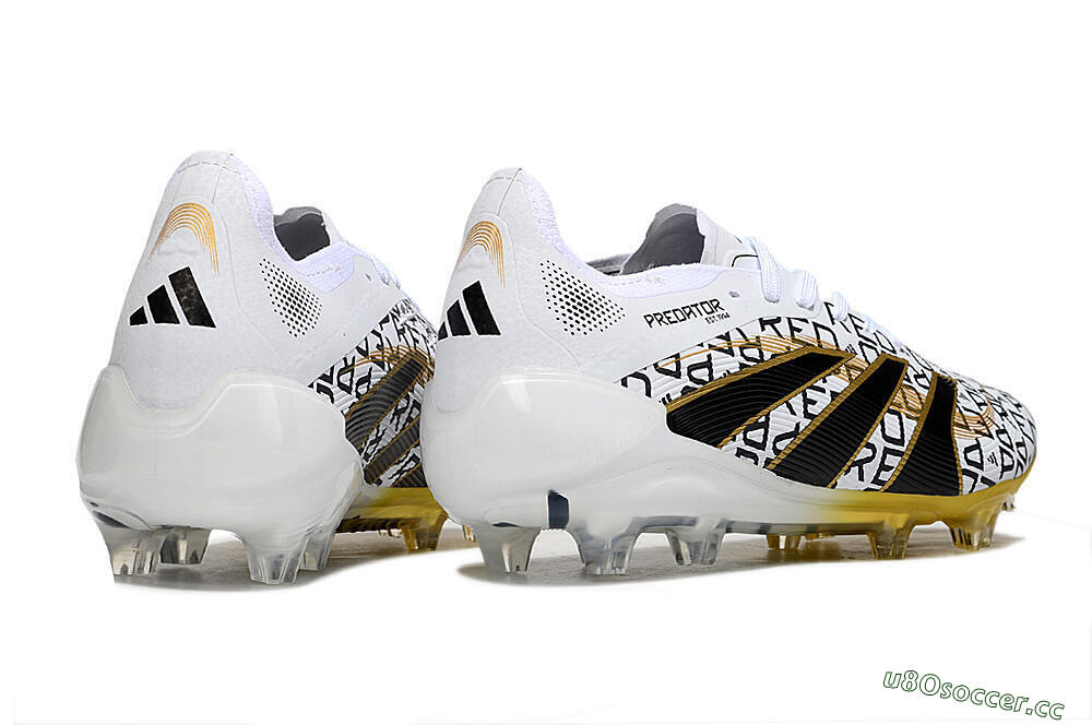 Unisex Adidas Predator 25 Elite FG Firm Ground Low-Tops Football Boots - White/Gold/Black 5