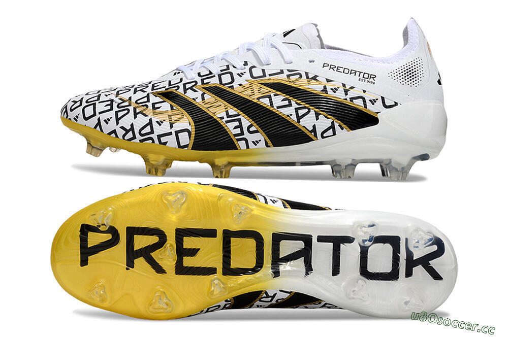 Unisex Adidas Predator 25 Elite FG Firm Ground Low-Tops Football Boots - White/Gold/Black 1