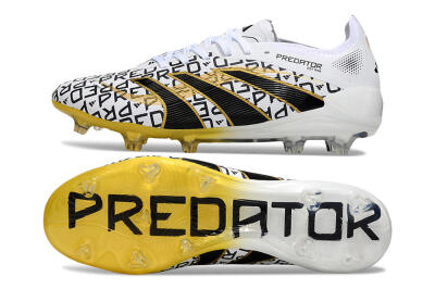 Unisex Adidas Predator 25 Elite FG Firm Ground Low-Tops Football Boots - White/Gold/Black