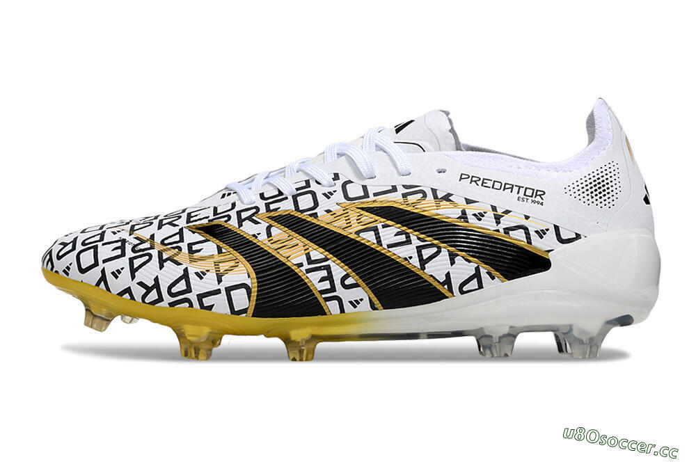 Unisex Adidas Predator 25 Elite FG Firm Ground Low-Tops Football Boots - White/Gold/Black 0