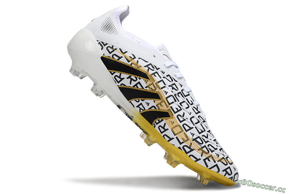 Unisex Adidas Predator 25 Elite Laceless FG Firm Ground Low-Tops Football Boots - White/Gold/Black 4