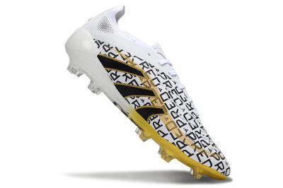 Unisex Adidas Predator 25 Elite Laceless FG Firm Ground Low-Tops Football Boots - White/Gold/Black