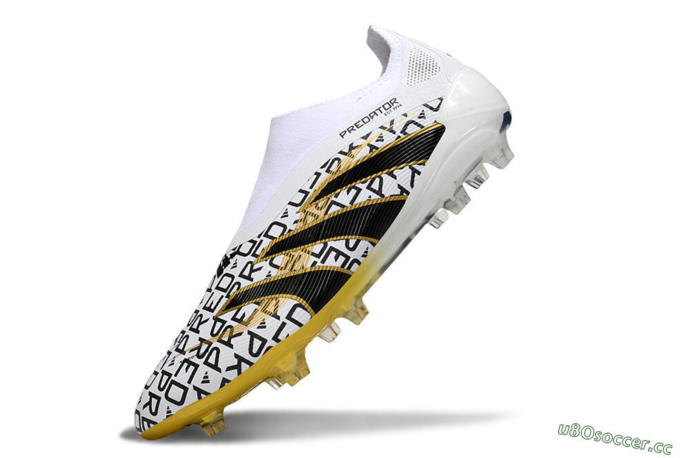 Unisex Adidas Predator 25 Elite Laceless FG Firm Ground Low-Tops Football Boots - White/Gold/Black 5