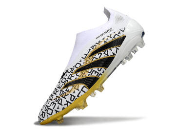 Unisex Adidas Predator 25 Elite Laceless FG Firm Ground Low-Tops Football Boots - White/Gold/Black