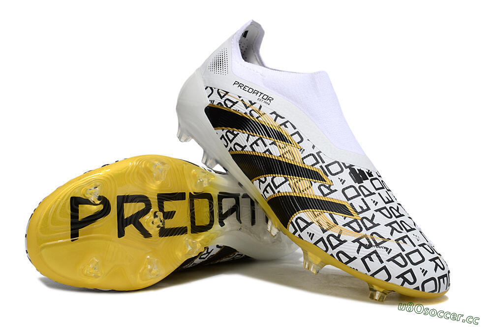 Unisex Adidas Predator 25 Elite Laceless FG Firm Ground Low-Tops Football Boots - White/Gold/Black 3