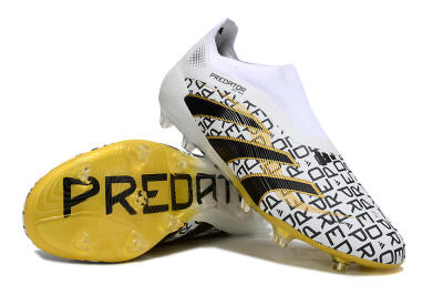 Unisex Adidas Predator 25 Elite Laceless FG Firm Ground Low-Tops Football Boots - White/Gold/Black
