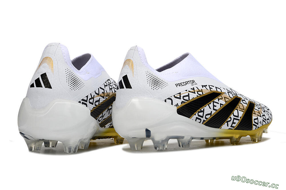 Unisex Adidas Predator 25 Elite Laceless FG Firm Ground Low-Tops Football Boots - White/Gold/Black 6