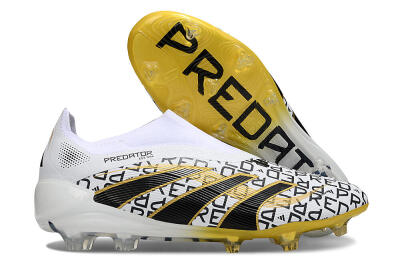 Unisex Adidas Predator 25 Elite Laceless FG Firm Ground Low-Tops Football Boots - White/Gold/Black