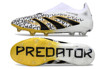 Unisex Adidas Predator 25 Elite Laceless FG Firm Ground Low-Tops Football Boots - White/Gold/Black