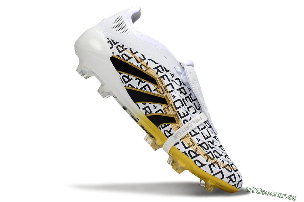 Unisex Adidas Predator 25 Elite Foldover Tongue FG Firm Ground Low-Tops Football Boots - White/Gold/Black 4