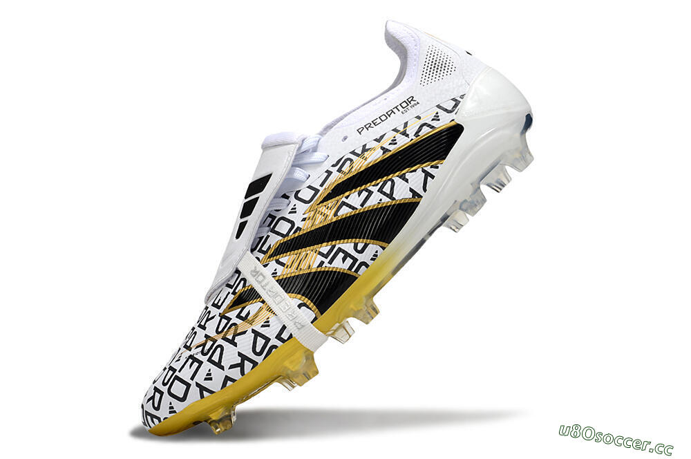 Unisex Adidas Predator 25 Elite Foldover Tongue FG Firm Ground Low-Tops Football Boots - White/Gold/Black 5