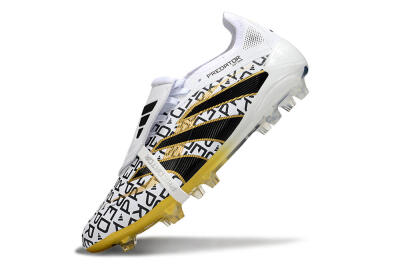 Unisex Adidas Predator 25 Elite Foldover Tongue FG Firm Ground Low-Tops Football Boots - White/Gold/Black