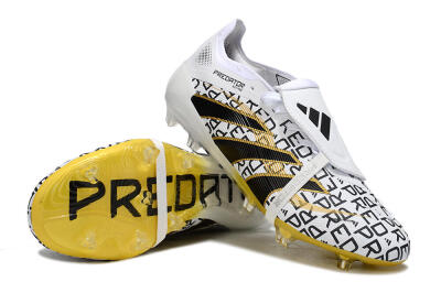 Unisex Adidas Predator 25 Elite Foldover Tongue FG Firm Ground Low-Tops Football Boots - White/Gold/Black