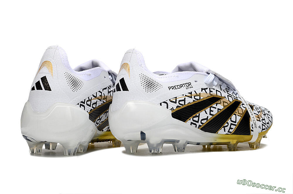 Unisex Adidas Predator 25 Elite Foldover Tongue FG Firm Ground Low-Tops Football Boots - White/Gold/Black 6