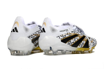 Unisex Adidas Predator 25 Elite Foldover Tongue FG Firm Ground Low-Tops Football Boots - White/Gold/Black