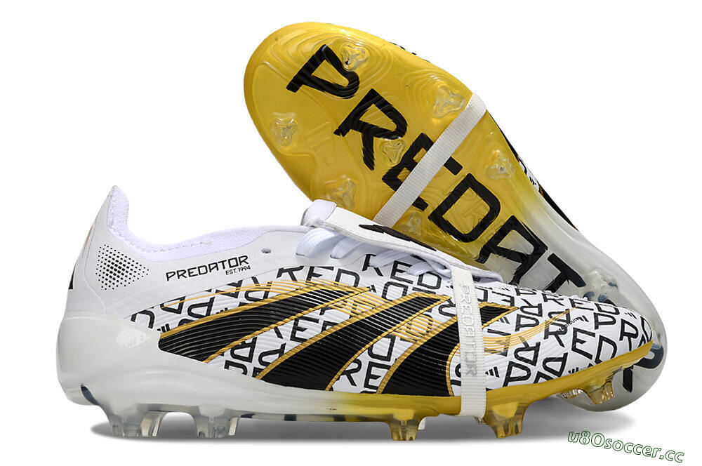 Unisex Adidas Predator 25 Elite Foldover Tongue FG Firm Ground Low-Tops Football Boots - White/Gold/Black 2