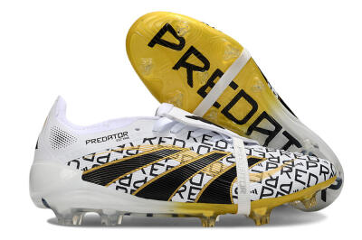 Unisex Adidas Predator 25 Elite Foldover Tongue FG Firm Ground Low-Tops Football Boots - White/Gold/Black