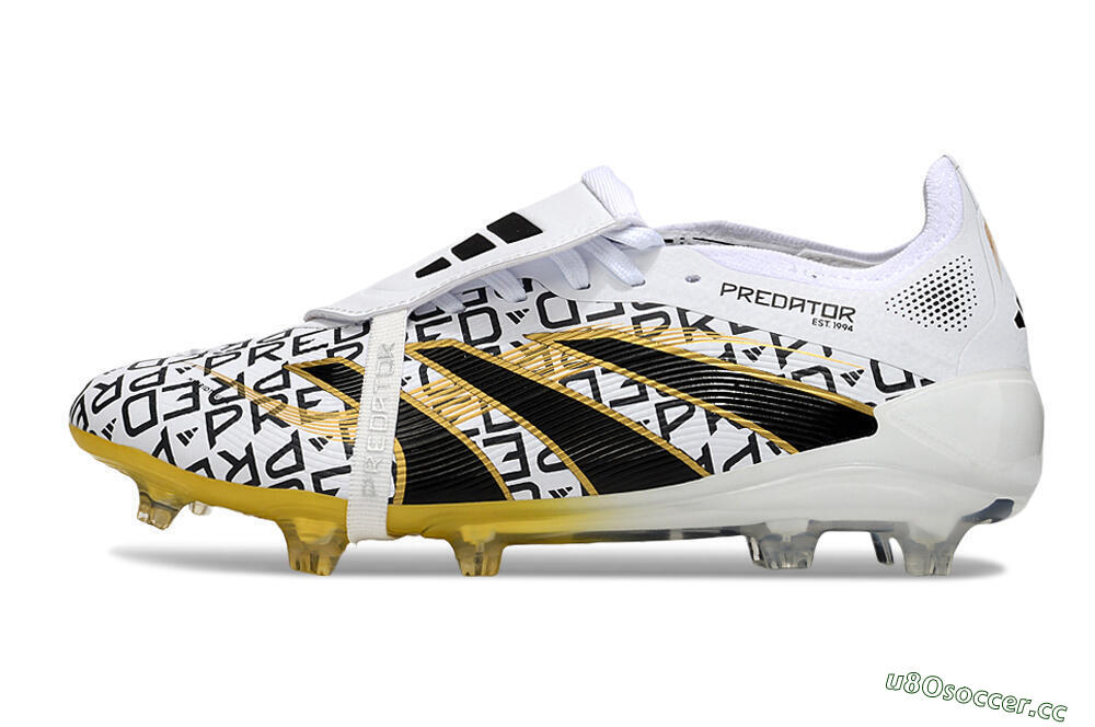 Unisex Adidas Predator 25 Elite Foldover Tongue FG Firm Ground Low-Tops Football Boots - White/Gold/Black 0