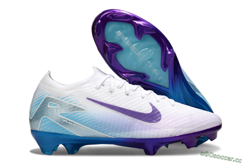 Men's Nike Air Zoom Mercurial Vapor 16 Elite FG Firm Ground Low-Tops Football Boots - White/Purple/Jade 2