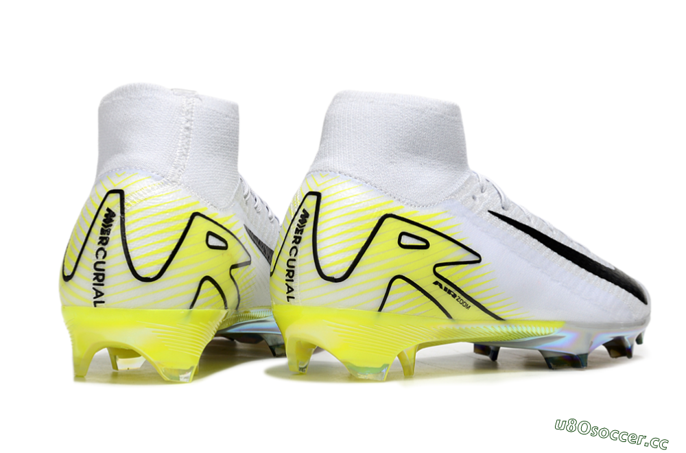 Unisex Nike Air Zoom Mercurial Superfly 10 Elite FG Firm Ground High-Tops Football Boots - White/Black/Yellow 6