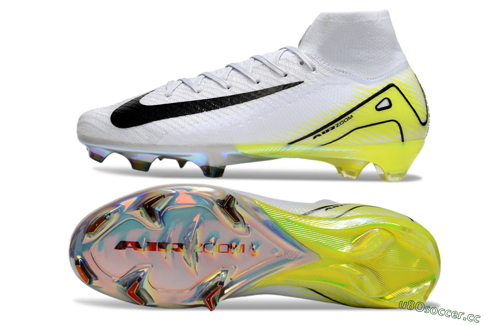 Unisex Nike Air Zoom Mercurial Superfly 10 Elite FG Firm Ground High-Tops Football Boots - White/Black/Yellow 1