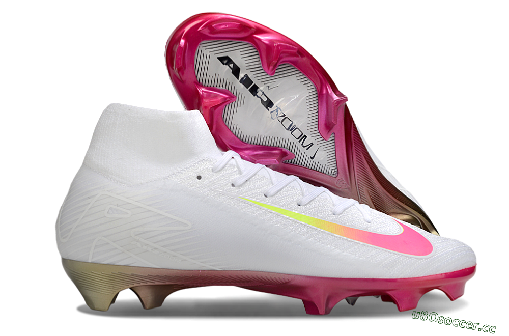 Unisex Nike Air Zoom Mercurial Superfly 10 Elite FG Firm Ground High-Tops Football Boots - White/Pink/Yellow 2