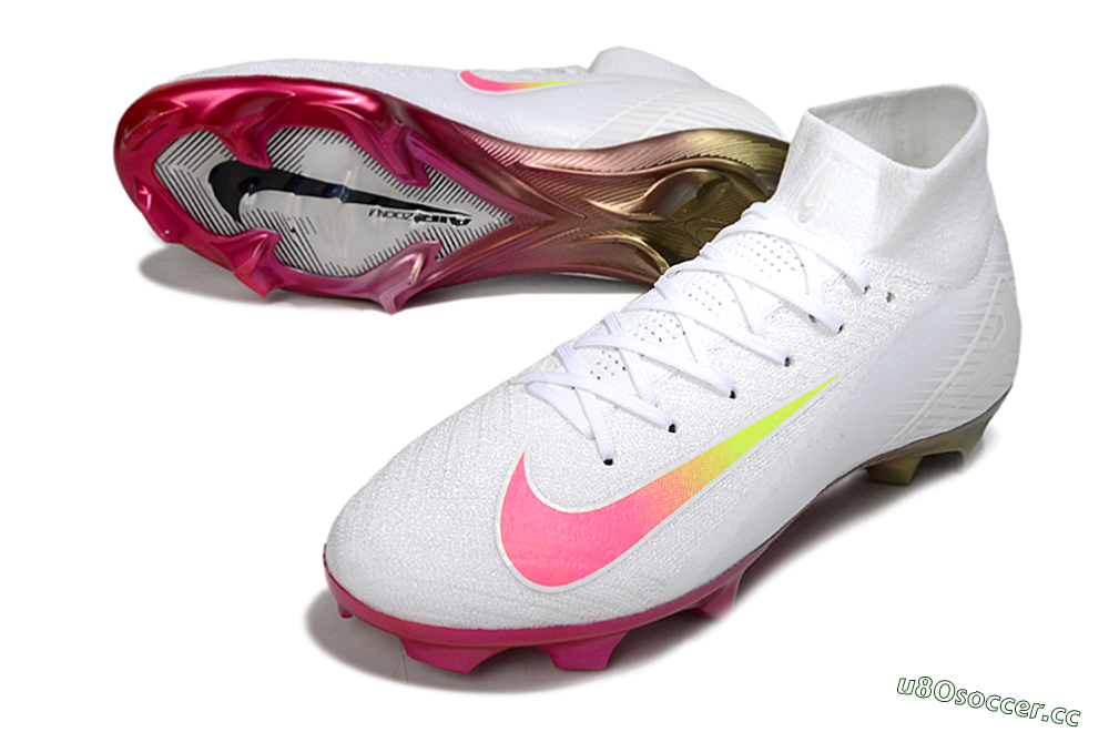 Unisex Nike Air Zoom Mercurial Superfly 10 Elite FG Firm Ground High-Tops Football Boots - White/Pink/Yellow 3