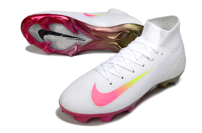 Unisex Nike Air Zoom Mercurial Superfly 10 Elite FG Firm Ground High-Tops Football Boots - White/Pink/Yellow