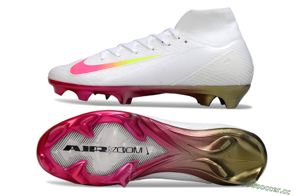 Unisex Nike Air Zoom Mercurial Superfly 10 Elite FG Firm Ground High-Tops Football Boots - White/Pink/Yellow 1