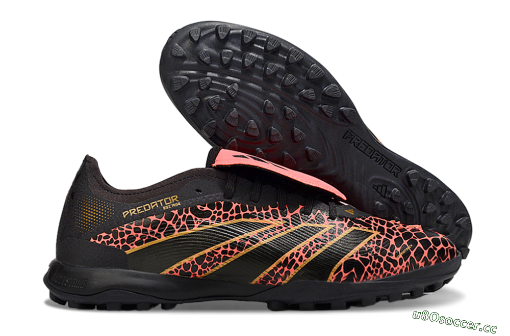 Men's Adidas Predator Laceless Foldover Tongue TF Artificial Turf Low-Tops Football Shoes - Black/Red/Gold 2