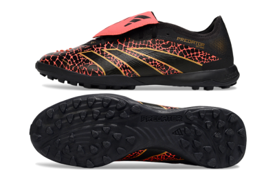 Men's Adidas Predator Laceless Foldover Tongue TF Artificial Turf Low-Tops Football Shoes - Black/Red/Gold