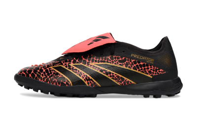 Men's Adidas Predator Laceless Foldover Tongue TF Artificial Turf Low-Tops Football Shoes - Black/Red/Gold