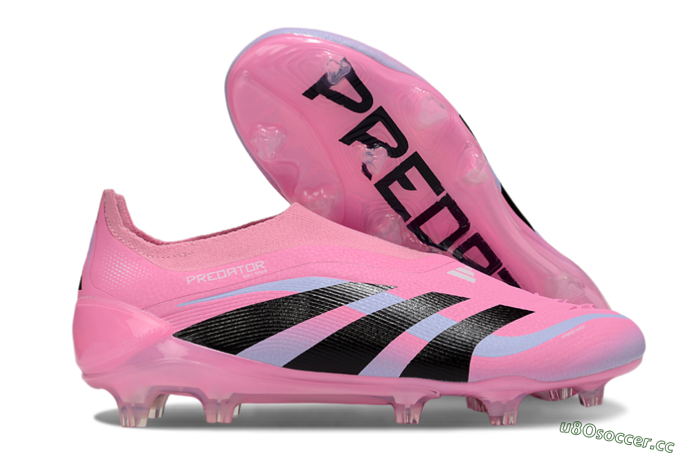 Men's Adidas Predator 25 Elite Laceless FG Firm Ground Low-Tops Football Boots - Pink/Black/Blue 2