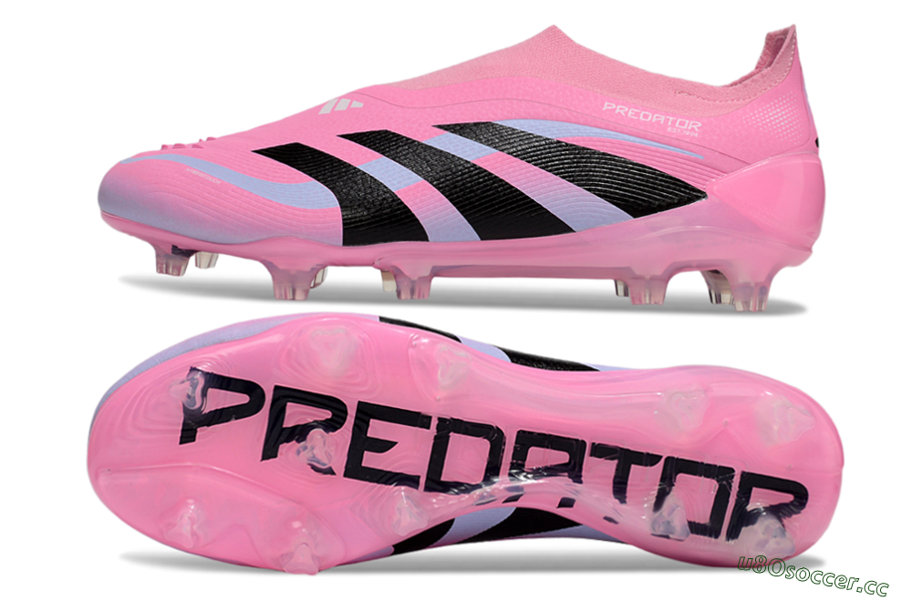 Men's Adidas Predator 25 Elite Laceless FG Firm Ground Low-Tops Football Boots - Pink/Black/Blue 1