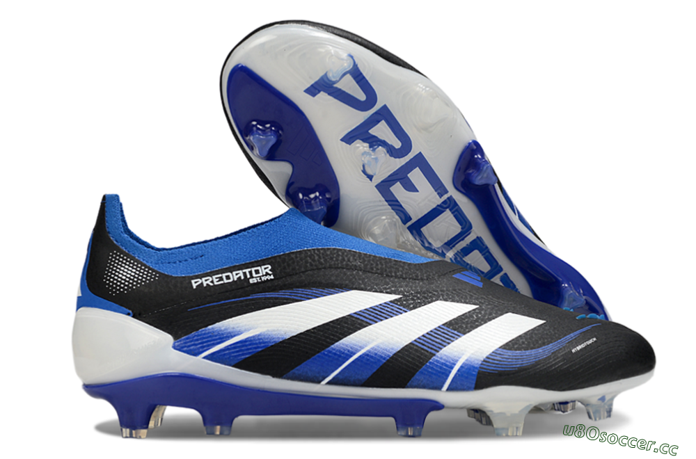 Men's Adidas Predator 25 Elite Laceless FG Firm Ground Low-Tops Football Boots - Black/White/Blue 2
