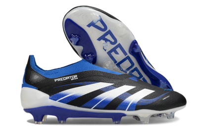 Men's Adidas Predator 25 Elite Laceless FG Firm Ground Low-Tops Football Boots - Black/White/Blue