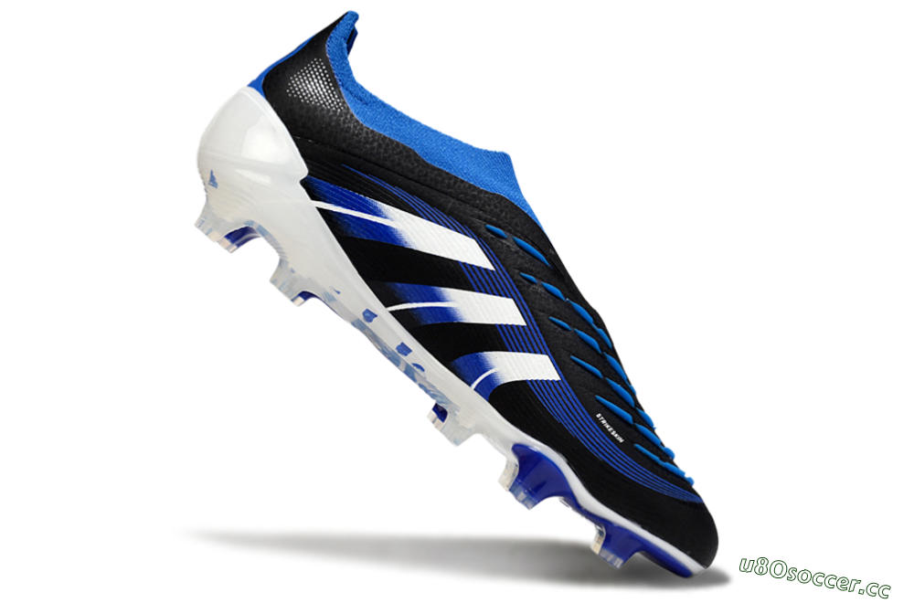 Men's Adidas Predator 25 Elite Laceless FG Firm Ground Low-Tops Football Boots - Black/White/Blue 4