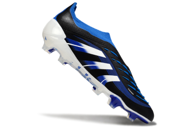 Men's Adidas Predator 25 Elite Laceless FG Firm Ground Low-Tops Football Boots - Black/White/Blue