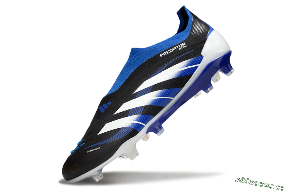 Men's Adidas Predator 25 Elite Laceless FG Firm Ground Low-Tops Football Boots - Black/White/Blue 5