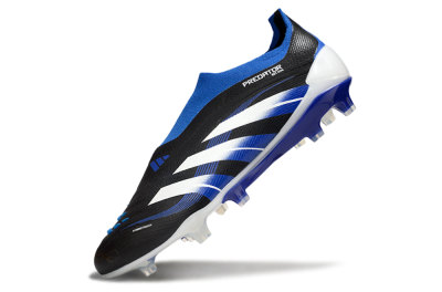 Men's Adidas Predator 25 Elite Laceless FG Firm Ground Low-Tops Football Boots - Black/White/Blue