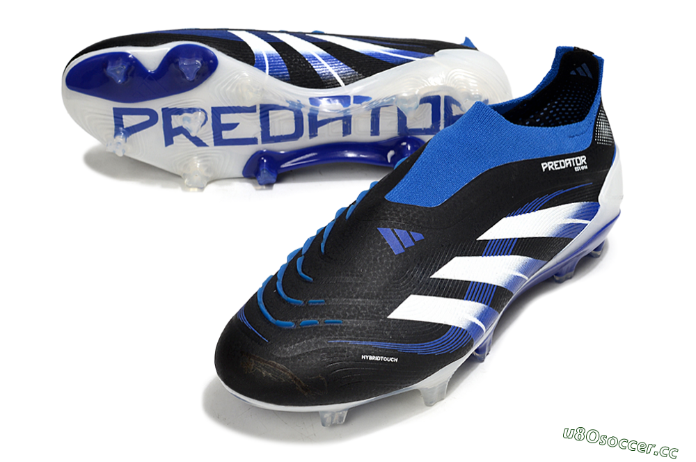 Men's Adidas Predator 25 Elite Laceless FG Firm Ground Low-Tops Football Boots - Black/White/Blue 3