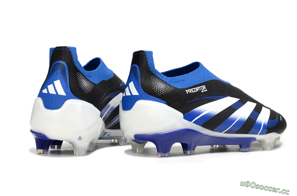 Men's Adidas Predator 25 Elite Laceless FG Firm Ground Low-Tops Football Boots - Black/White/Blue 6