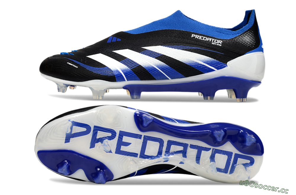 Men's Adidas Predator 25 Elite Laceless FG Firm Ground Low-Tops Football Boots - Black/White/Blue 1