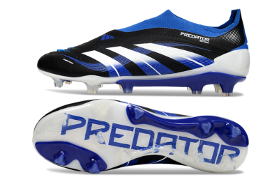 Men's Adidas Predator 25 Elite Laceless FG Firm Ground Low-Tops Football Boots - Black/White/Blue