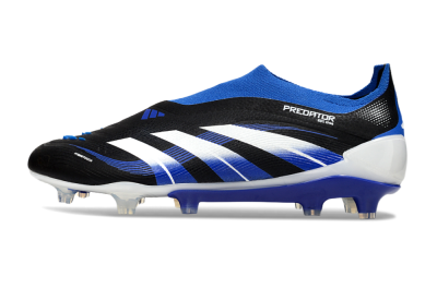Men's Adidas Predator 25 Elite Laceless FG Firm Ground Low-Tops Football Boots - Black/White/Blue
