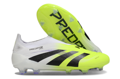 Men's Adidas Predator 25 Elite Laceless FG Firm Ground Low-Tops Football Boots - Yellow/White/Black