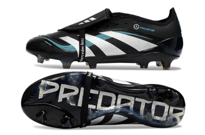 Men's Adidas Predator 25 Elite Foldover Tongue FG Firm Ground Low-Tops Football Boots - Black/White/Jade