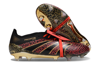 Men's Adidas Predator 25 Elite Foldover Tongue FG Firm Ground Low-Tops Football Boots - Black/Red/Gold