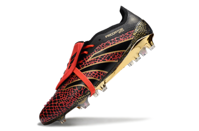 Men's Adidas Predator 25 Elite Foldover Tongue FG Firm Ground Low-Tops Football Boots - Black/Red/Gold