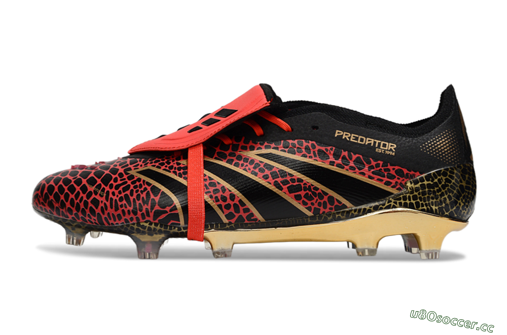 Men's Adidas Predator 25 Elite Foldover Tongue FG Firm Ground Low-Tops Football Boots - Black/Red/Gold 0
